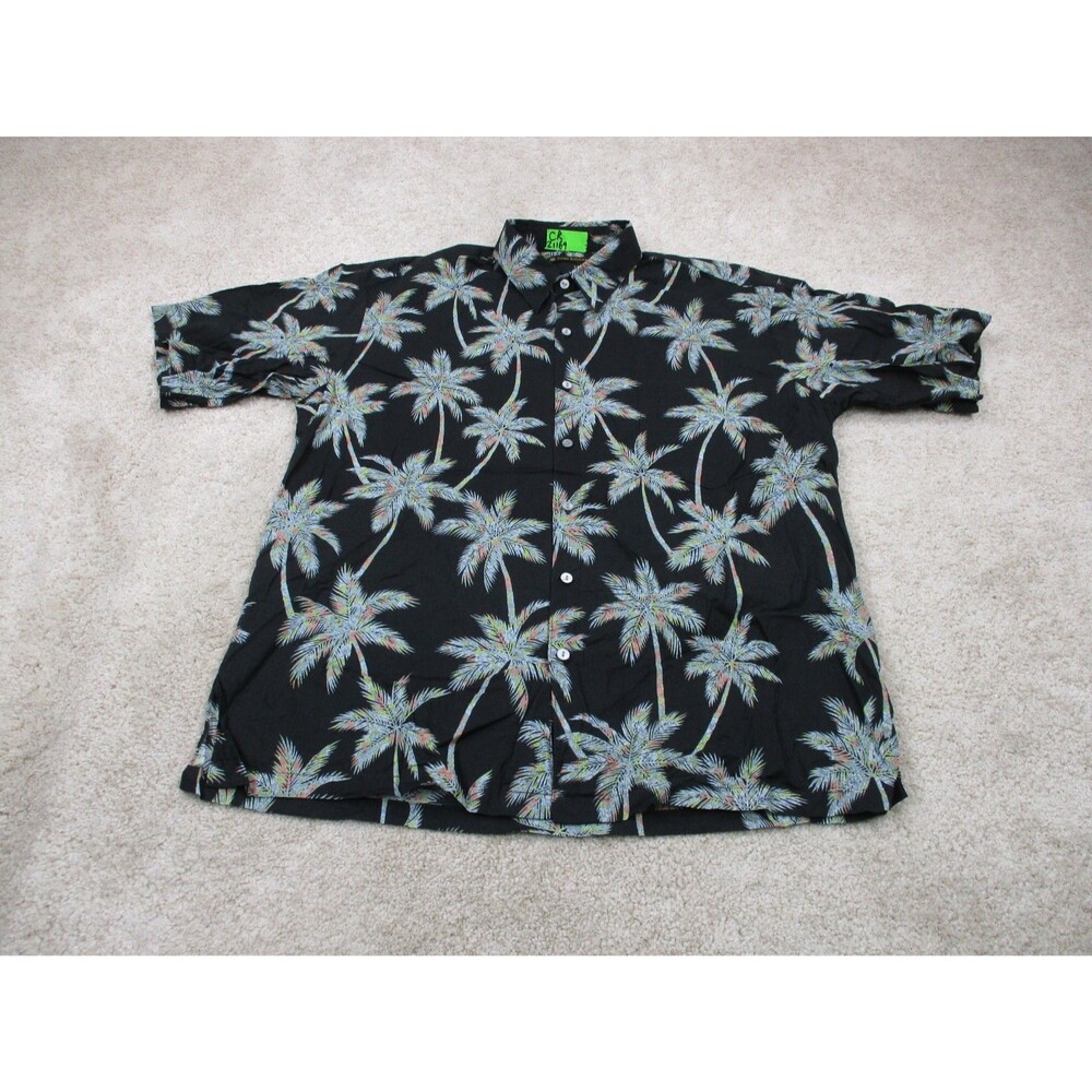 Tori Richard Shirt Men Medium Black Palm Print Cotton Lawn Hawaiian Button Up US